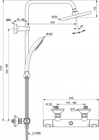 Душевая система с настенным термостатическим смесителем для душа Ideal Standard CERATHERM T25 A7838AA