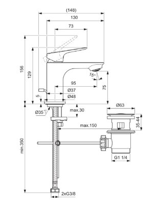 Смеситель для раковины Ideal Standard CERALIFE C BE121AA с донным клапаном