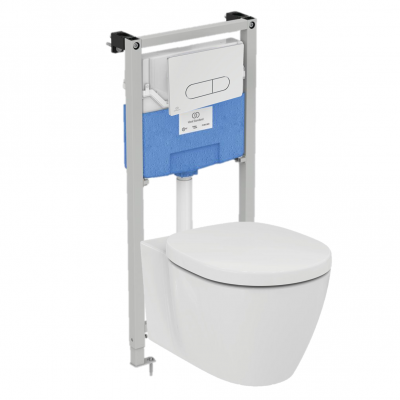 Пневматический промо-набор 4 в 1 Ideal Standard с унитазом E047901 CONNECT AquaBlade®, с сиденьем и крышкой E772401, с инсталляцией PROSYS 120 P и пневматической панелью смыва OLEAS™ P1