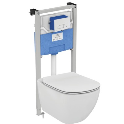 Пневматический промо-набор 4 в 1 Ideal Standard с унитазом T007901 TESI AquaBlade®, с сидением и крышкой T352701, с инсталляцией PROSYS 120 P и пневматической панелью смыва OLEAS™ P1