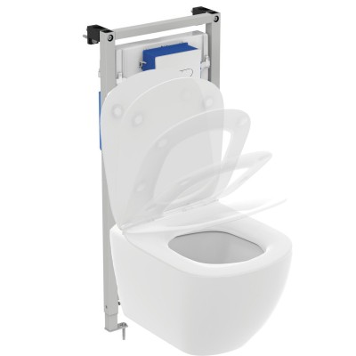 Пневматический промо-набор 4 в 1 Ideal Standard с унитазом T0079V1 TESI AquaBlade®, с сиденьем и крышкой T3527V1, с инсталляцией PROSYS 120 P и пневматической панелью смыва OLEAS™ P1
