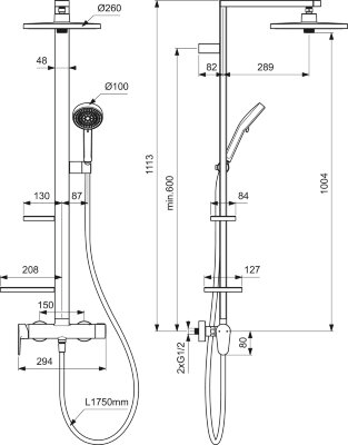 Душевая система в комплекте с однорукоятковым смесителем для душа Ideal Standard Alu+ BD584BR