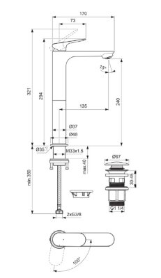 Смеситель для раковины Ideal Standard CERALIFE O BE013XG c технологией BlueStart