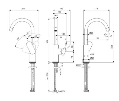 Смеситель для раковины Ideal Standard CERALIFE O BE015AA с трубчатым изливом